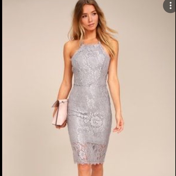 Lulus Dresses & Skirts - Lulu’s Gray Lace Midi Evening Dress